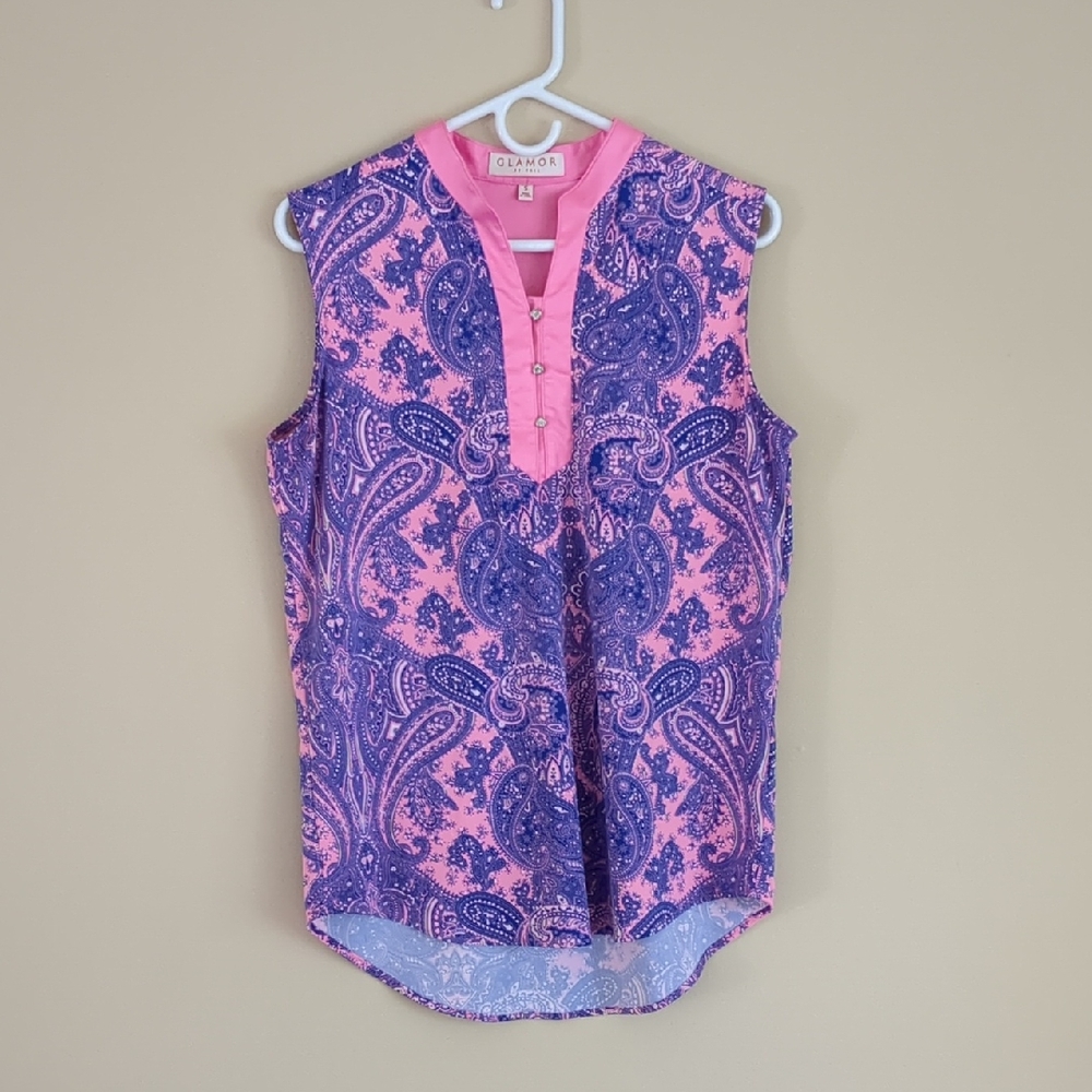 Small Glamor By Tail Pink And Purple Paisley Sleeveless Shirt Top Golf Tennis